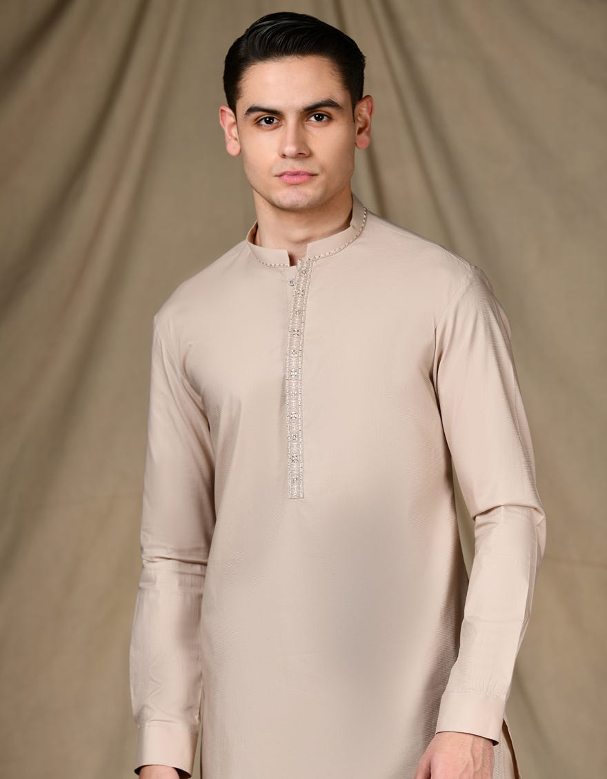 Beige Cotton Teen Boy's Kameez Shalwar | Jtks-S-34640