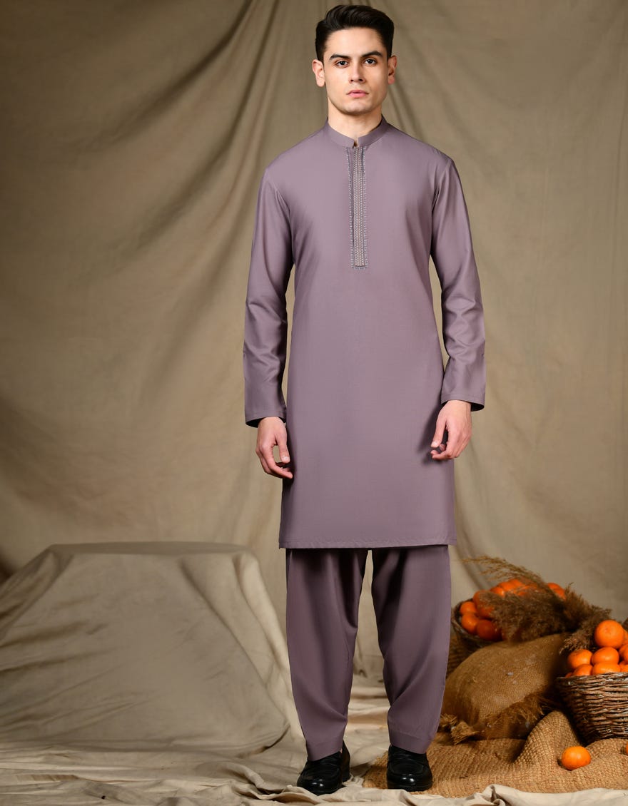 Brown Blended Teen Boy's Kameez Shalwar | Jtks-S-34641