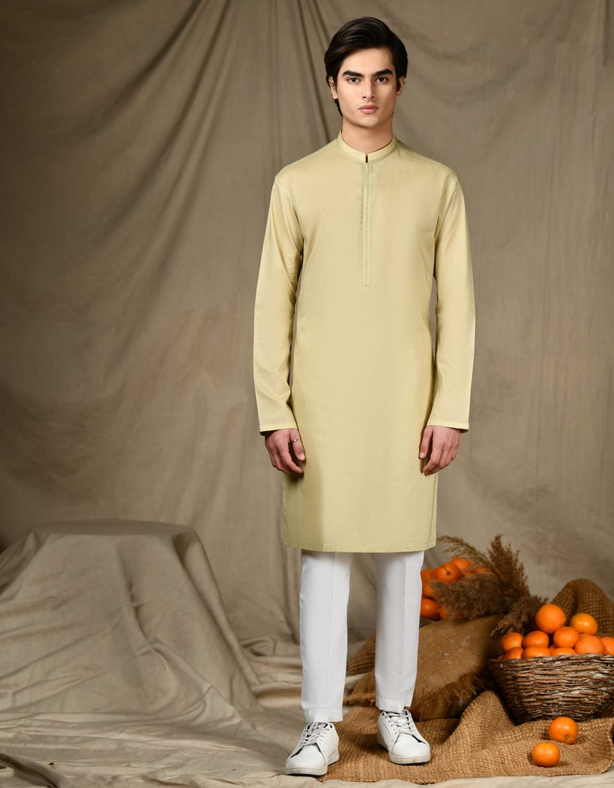 Beige Cotton Teen Boy's Kurta | Jtk-S-34645