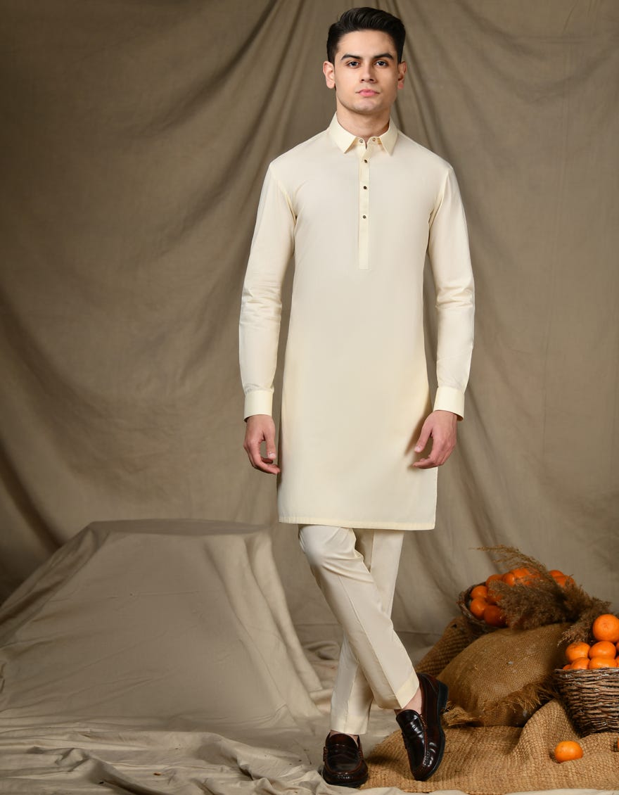 Cream Cvc Kurta Pajama | Jtkp-S-34649