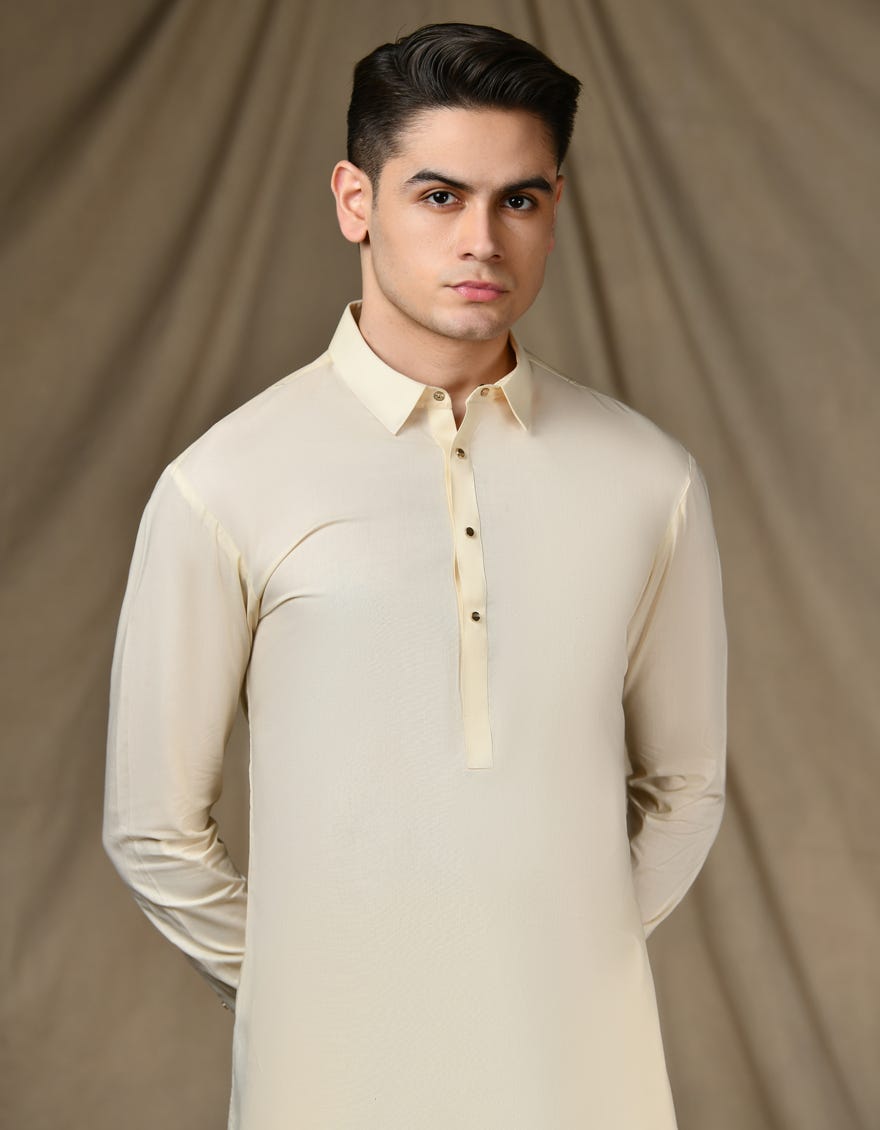 CREAM CVC KURTA PAJAMA | JTKP-S-34649