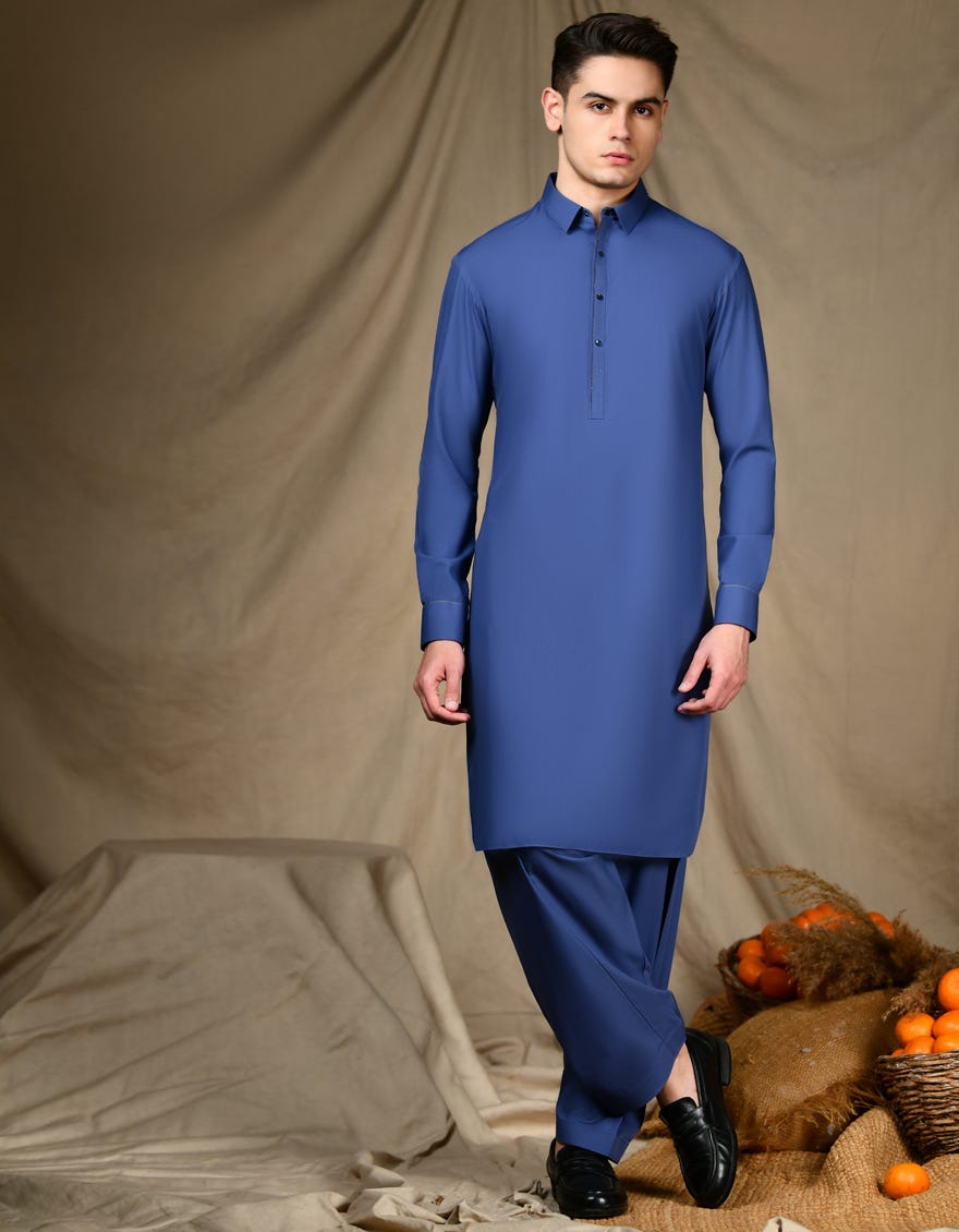 Ink Blue Blended Teen Boy's Kameez Shalwar | Jtks-S-34650