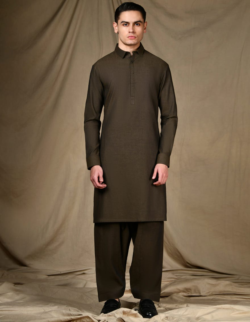 Mud Brown Cotton Teen Boy's Kameez Shalwar | Jtks-S-34651