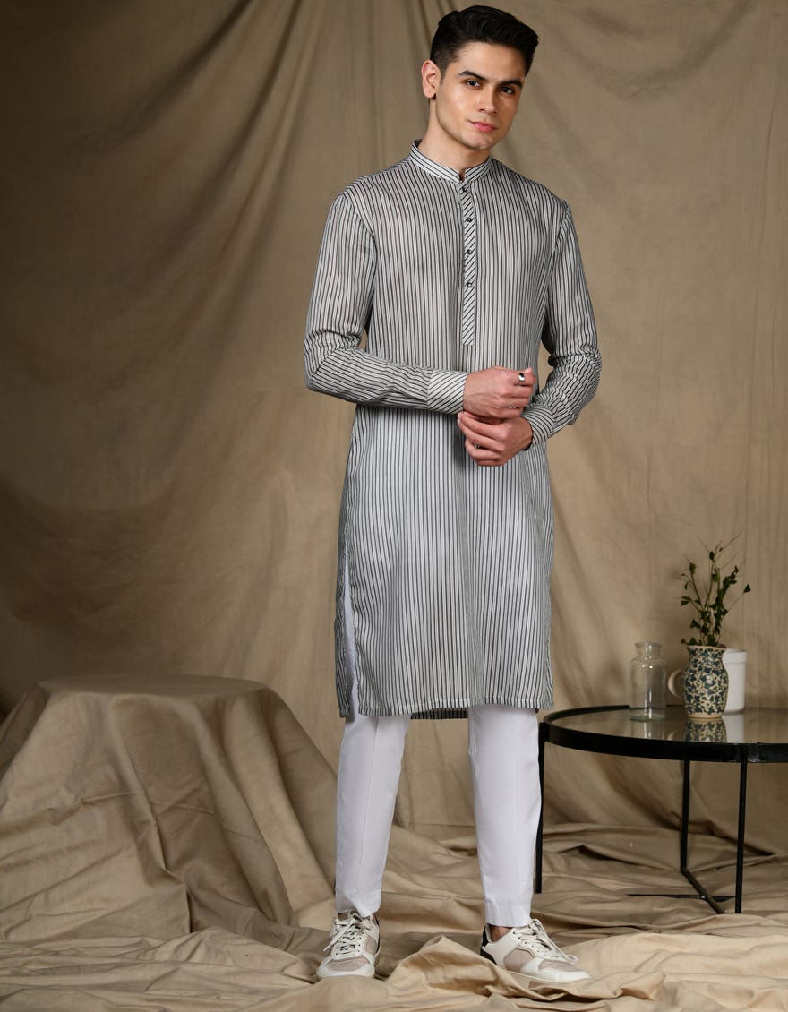 Grey Stripe Cvc Teen Boy's Kurta | Jtk-S-34657