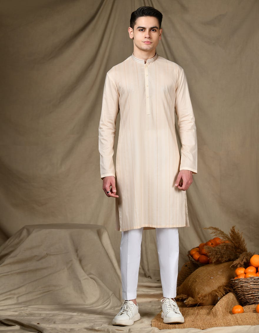 Light Peach Cotton Teen Boy's Kurta | Jtk-S-34660