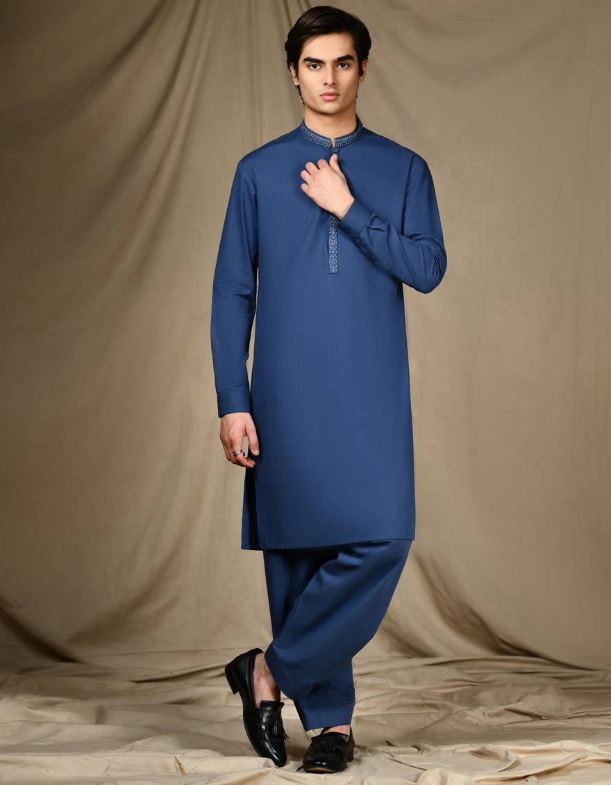 Blue Blended Teen Boy's Kameez Shalwar | Jtks-S-34664