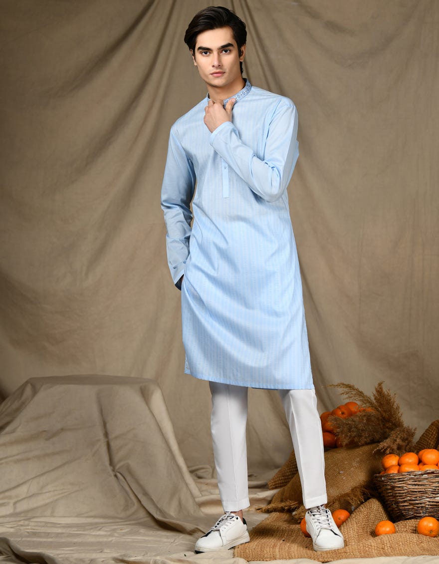 Sky Blue Teen Boy's Kurta | Jtk-S-34665
