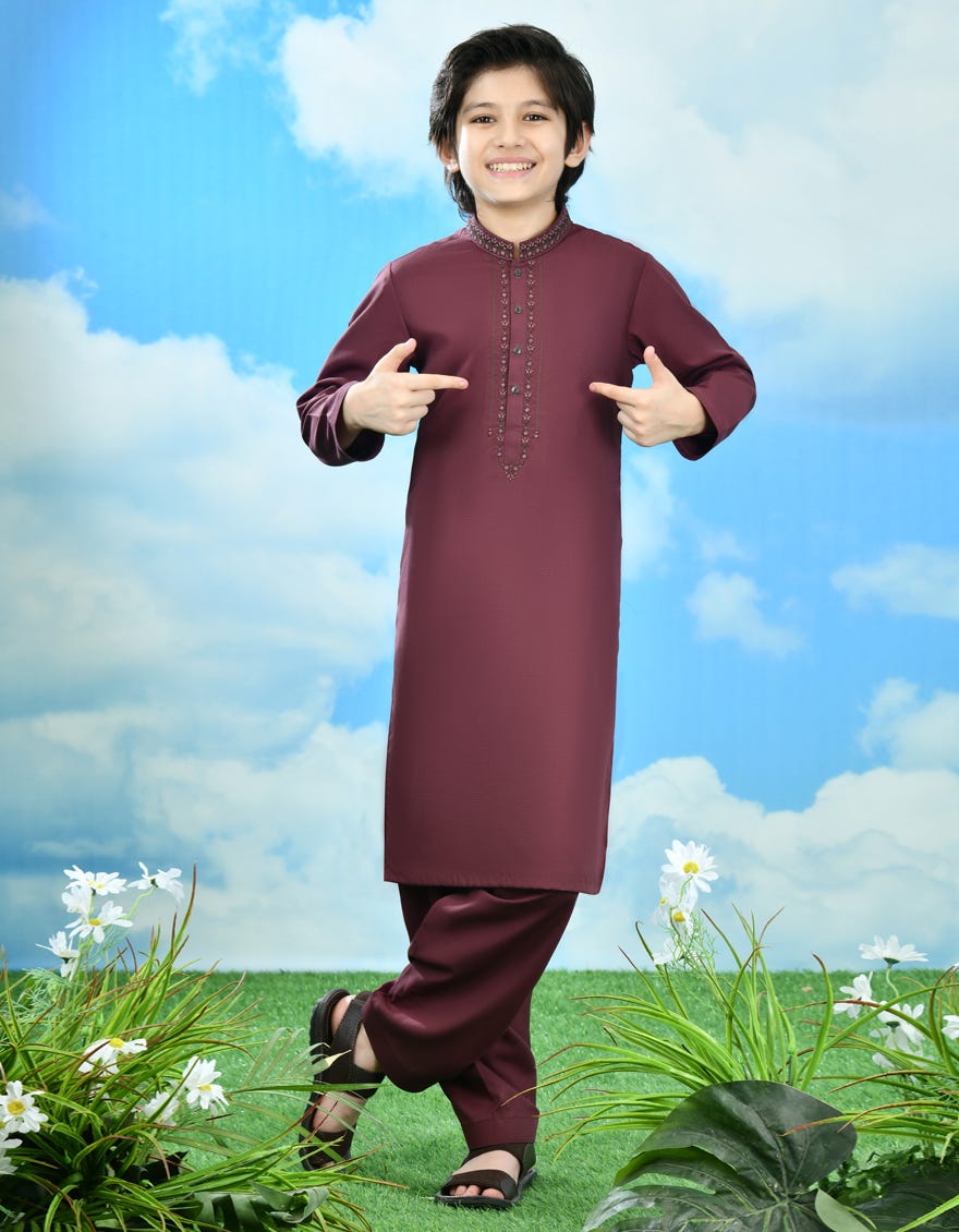 Brown Polyester Kid's Kameez Shalwar | Jcks-S-34667