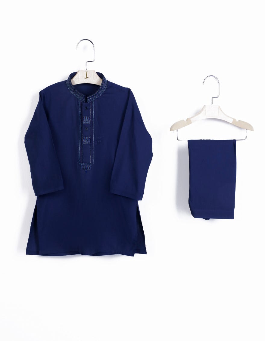 Navy Blue Blended Kameez Shalwar | Jjiks-S-46306
