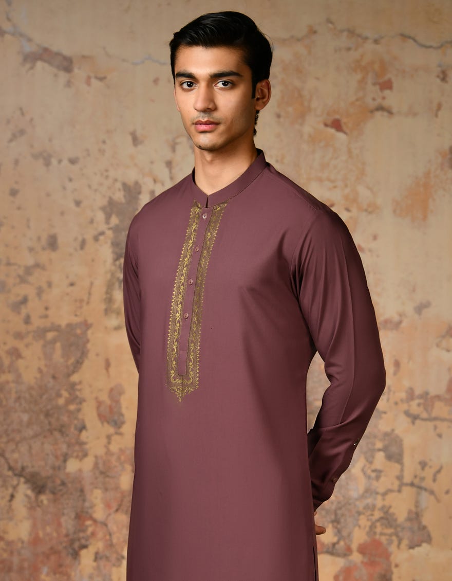 Mauve Blended Formal Men's Kameez Shalwar | Jjks-S-34684