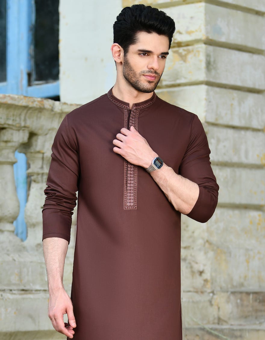Brown Blended Men's Kurta | Jjk-A-34685
