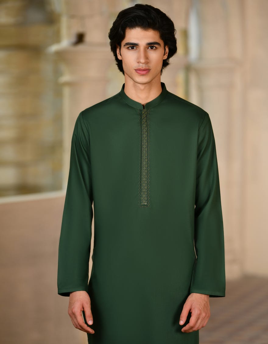 Green Blended Men's Kurta | Jjk-A-34686
