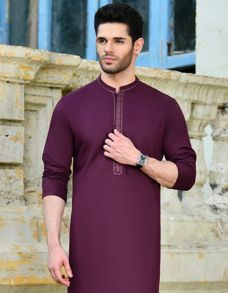 Purple Blended Men's Kurta | Jjk-A-34687