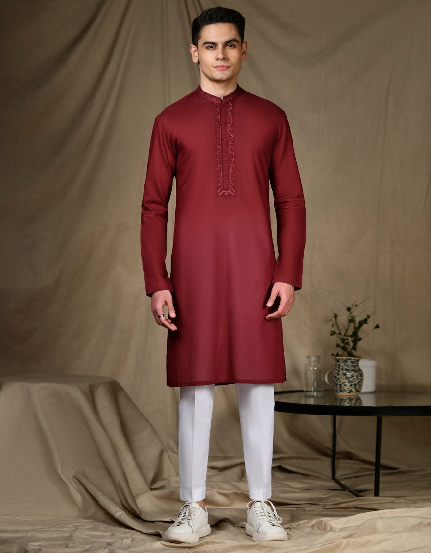 Red Teen Boy's Kurta | Jtk-S-34690
