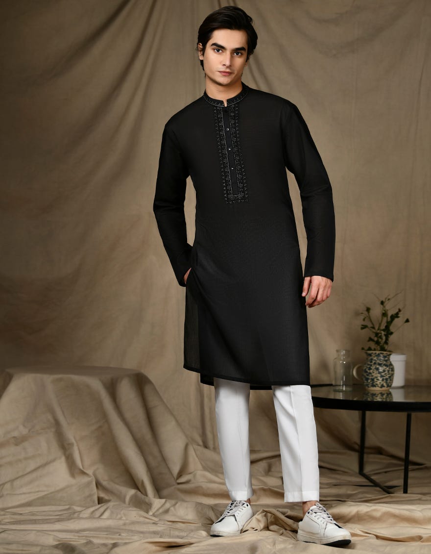 Black Teen Boy's Kurta | Jtk-S-34691