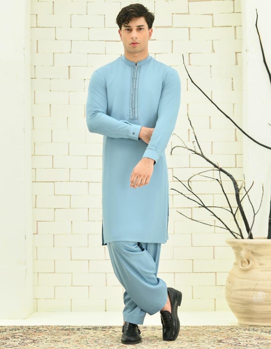 Sky Blue Blended Teen Boy's Kameez Shalwar | Jtks-S-34696
