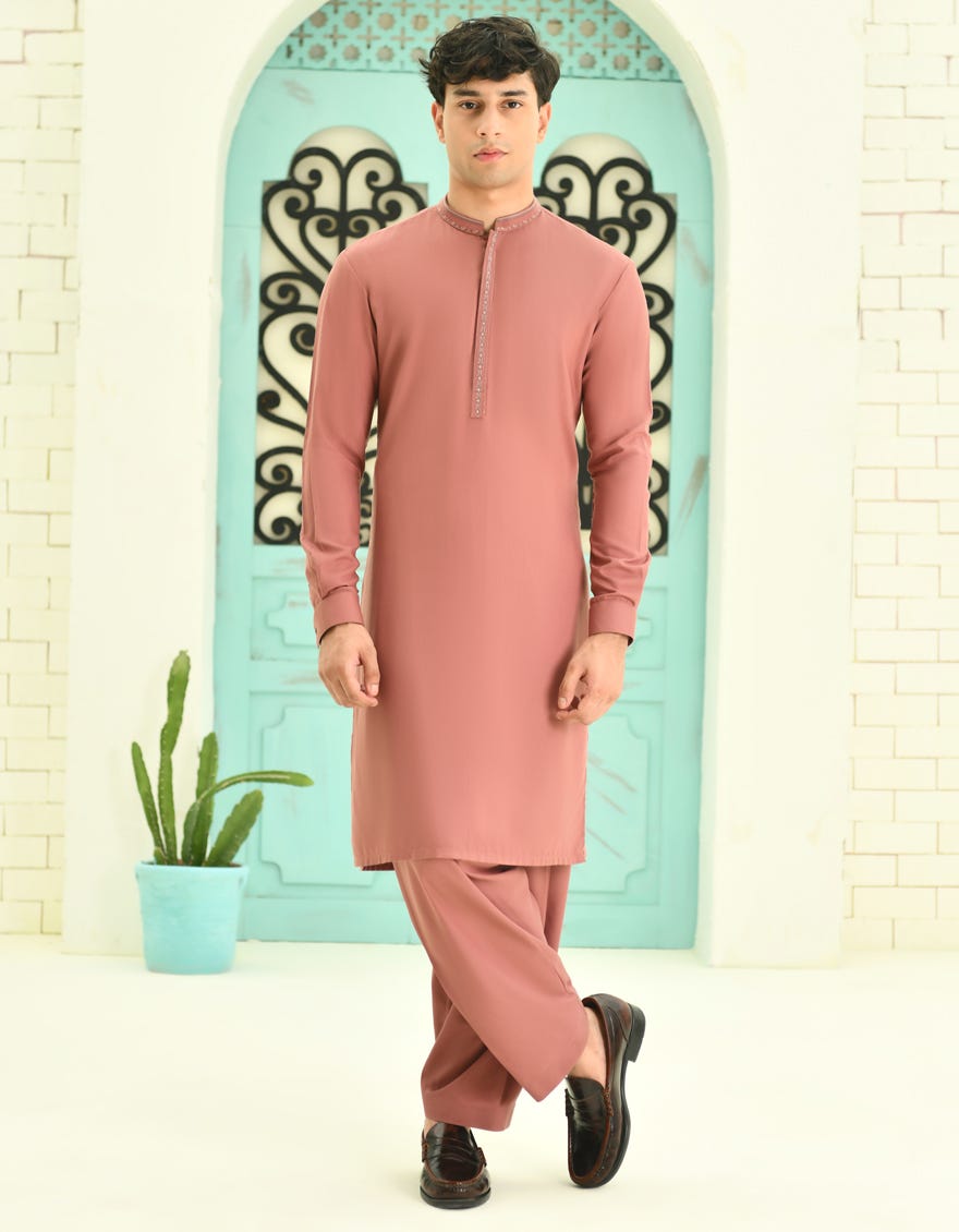 Brick Red Blended Teen Boy's Kameez Shalwar | Jtks-S-34700
