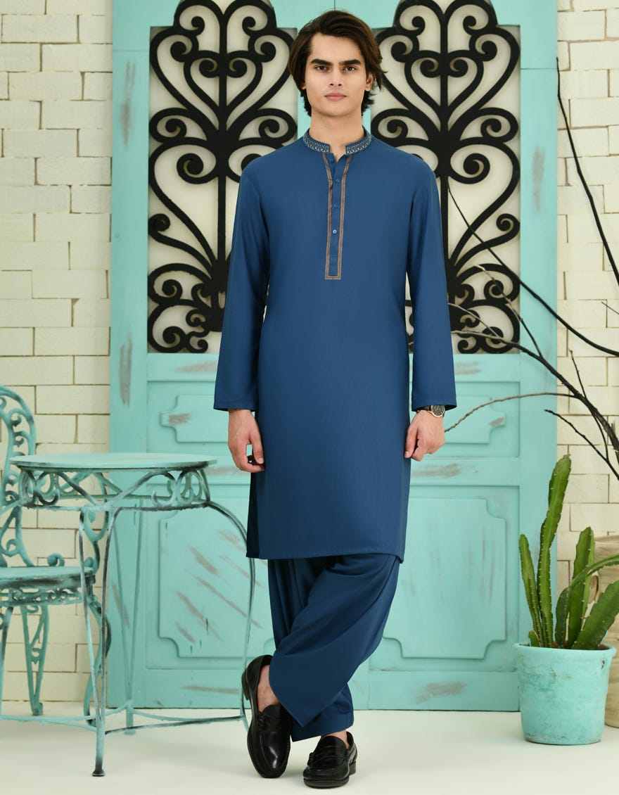 Teal Blended Teen Boy's Kameez Shalwar | Jtks-S-34702