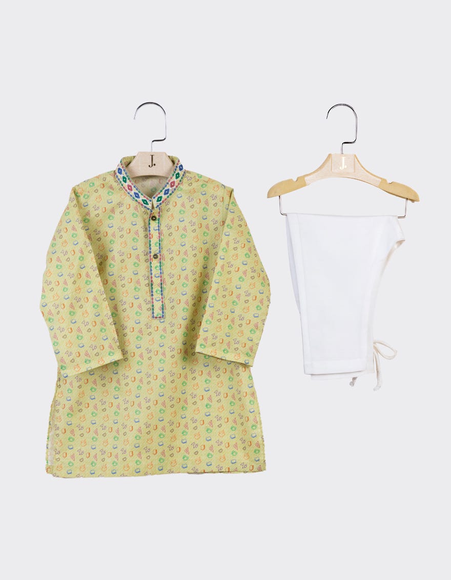 Lemon Green Cotton Kameez Shalwar | Jjiks-S-34703