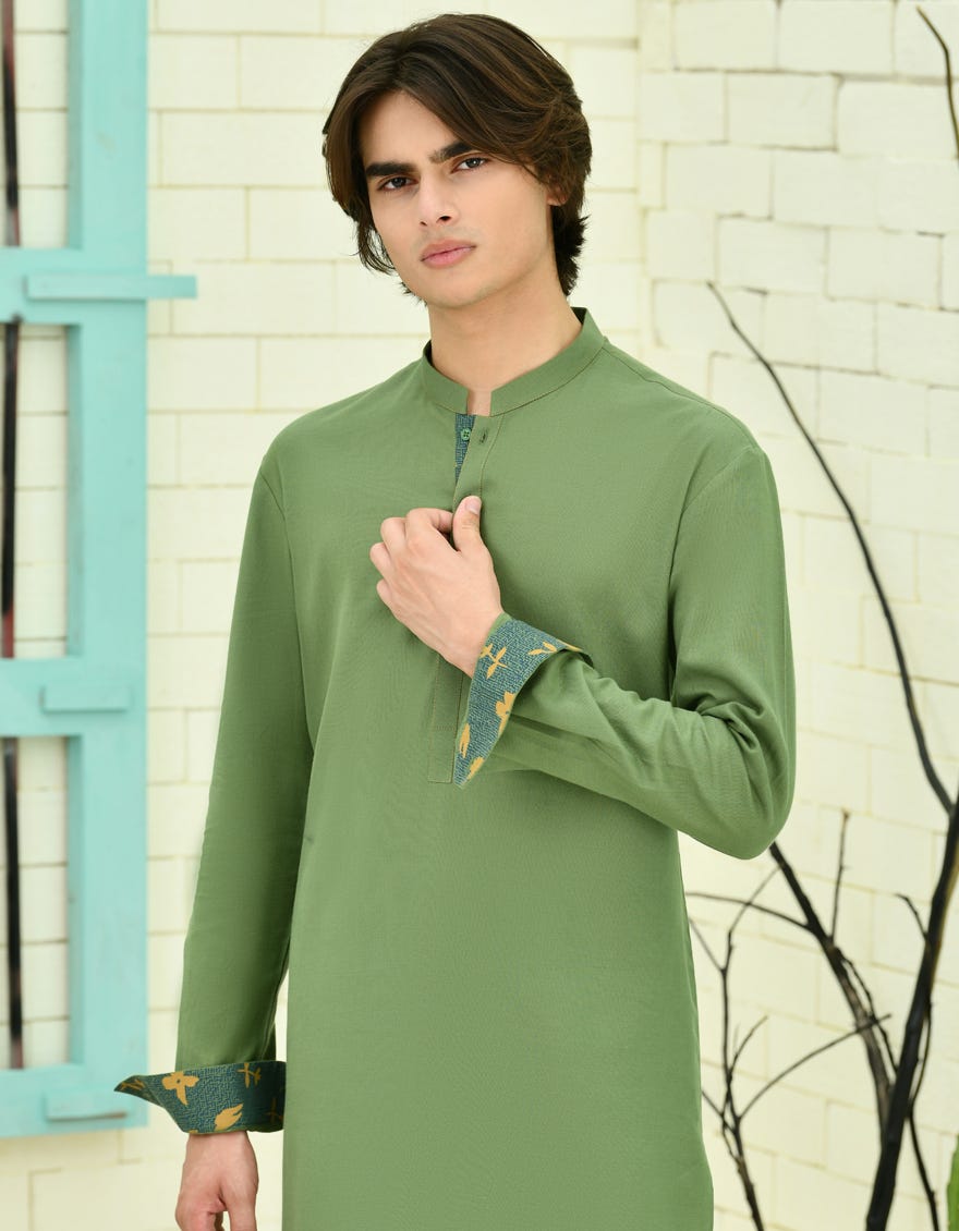 GREEN COTTON KURTA | JTK-S-34711