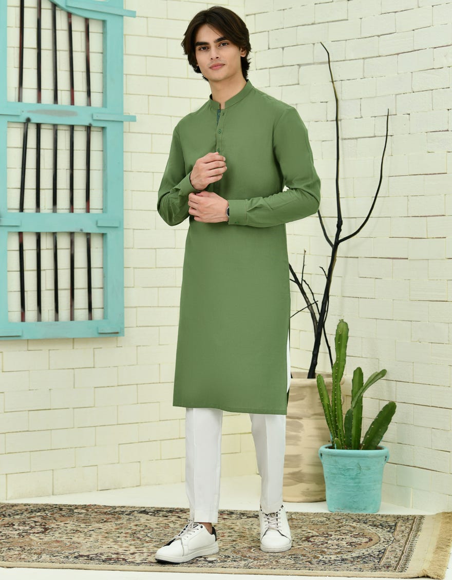 Green Cotton Teen Boy's Kurta | Jtk-S-34711