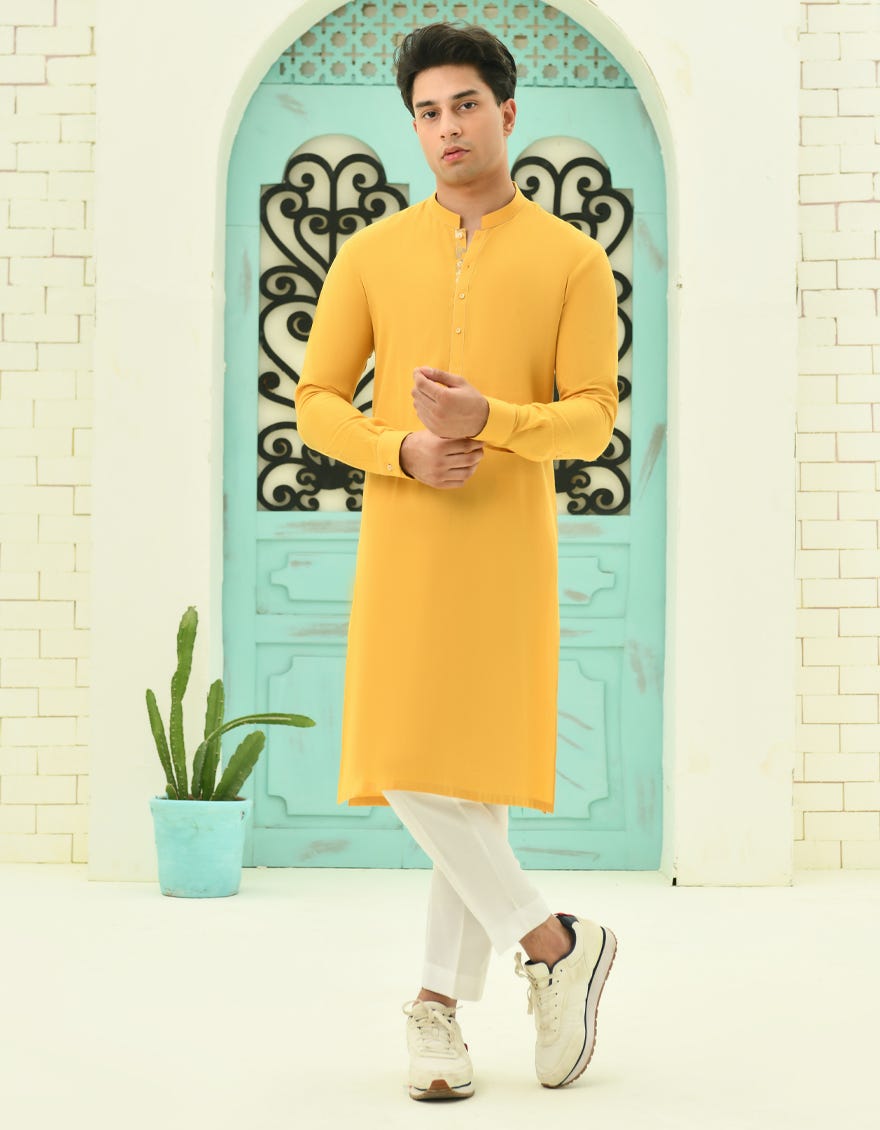 Yellow Cotton Teen Boy's Kurta | Jtk-S-34712