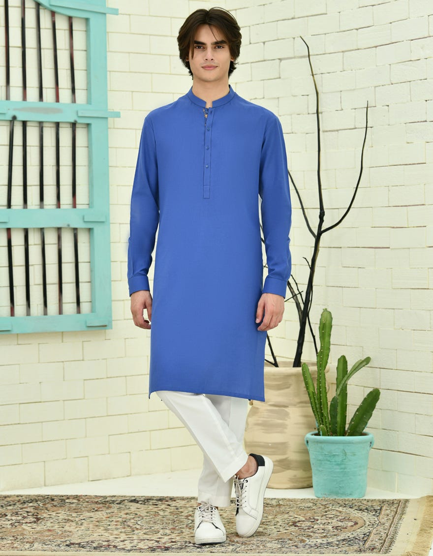 Electric Blue Cotton Teen Boy's Kurta | Jtk-S-34713