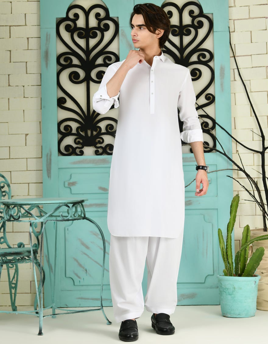 White Cvc Teen Boy's Kameez Shalwar | Jtks-A-34720