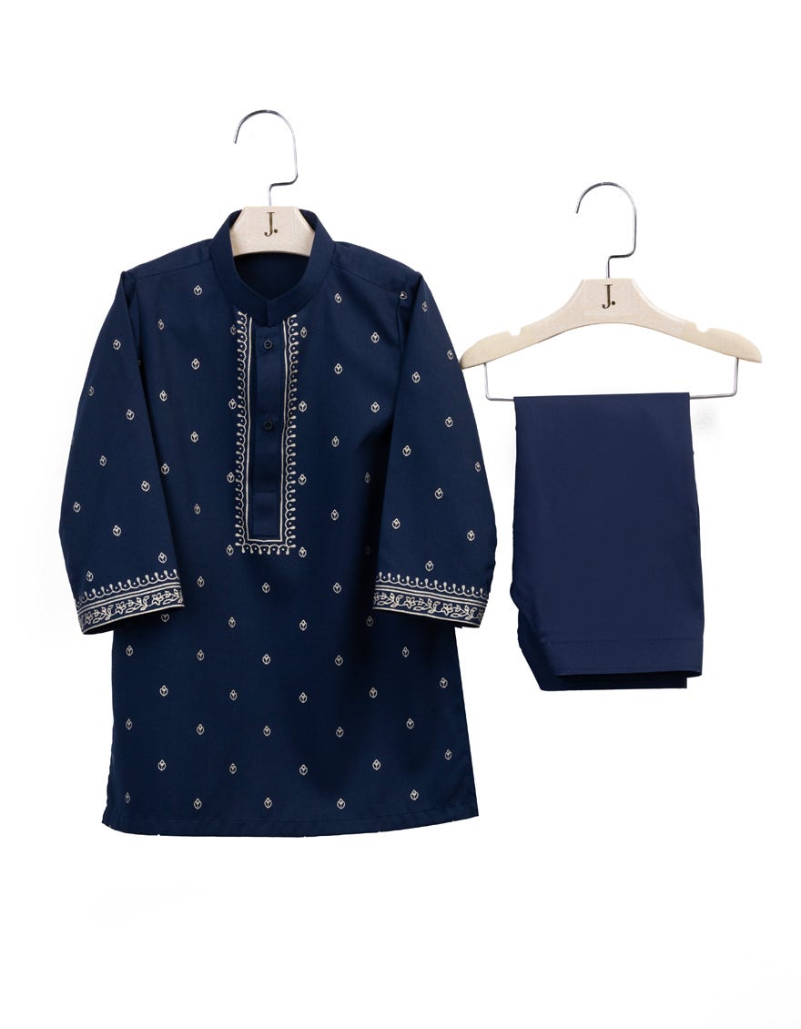 Navy Blue Blended Kameez Shalwar | Jjiks-S-34723