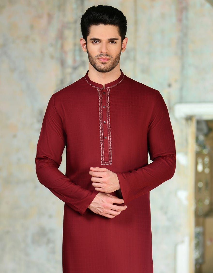 Maroon Blended Men's Kurta | Jjk-A-34724