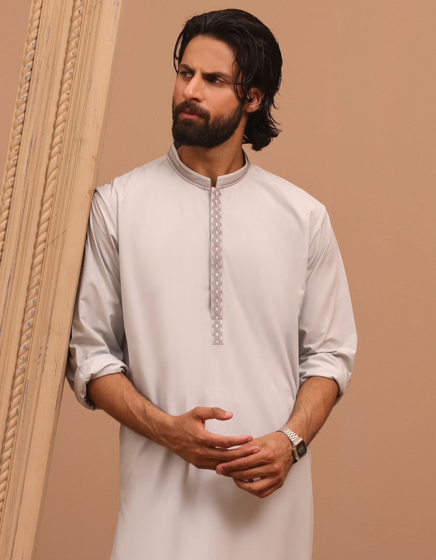 Smoke Grey Blended Men's Kurta Pajama | Jjkp-S-34727