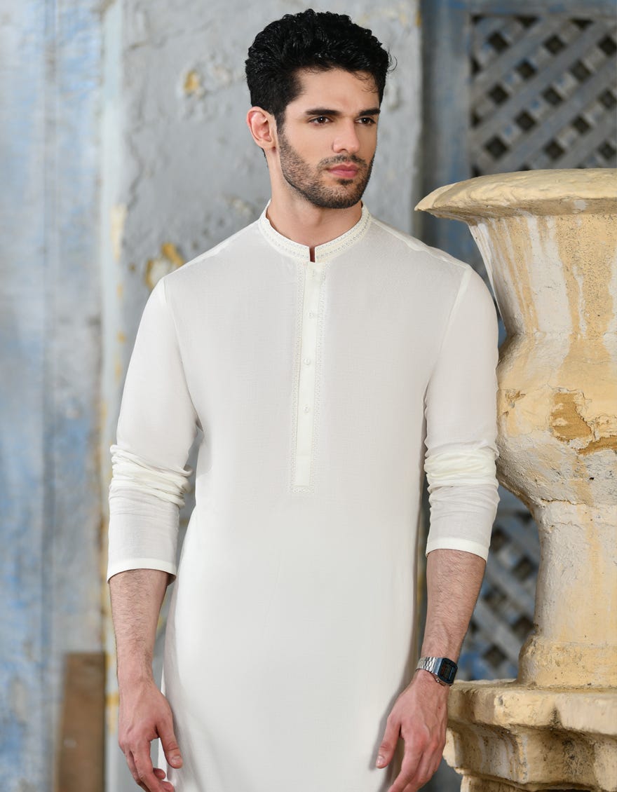 Off White Blended Men's Kurta | Jjk-S-34729