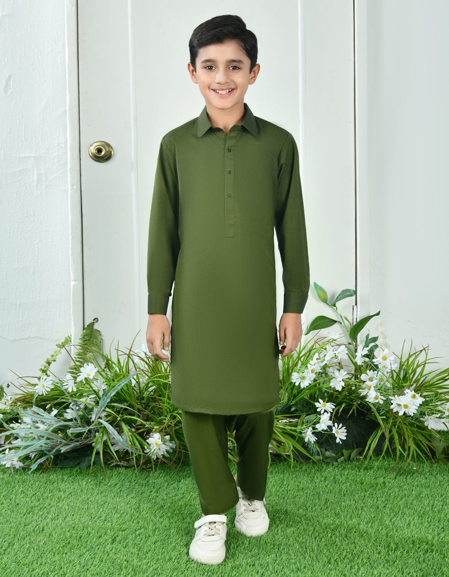 Green Blended Kid's Kameez Shalwar | Jcks-S-34731