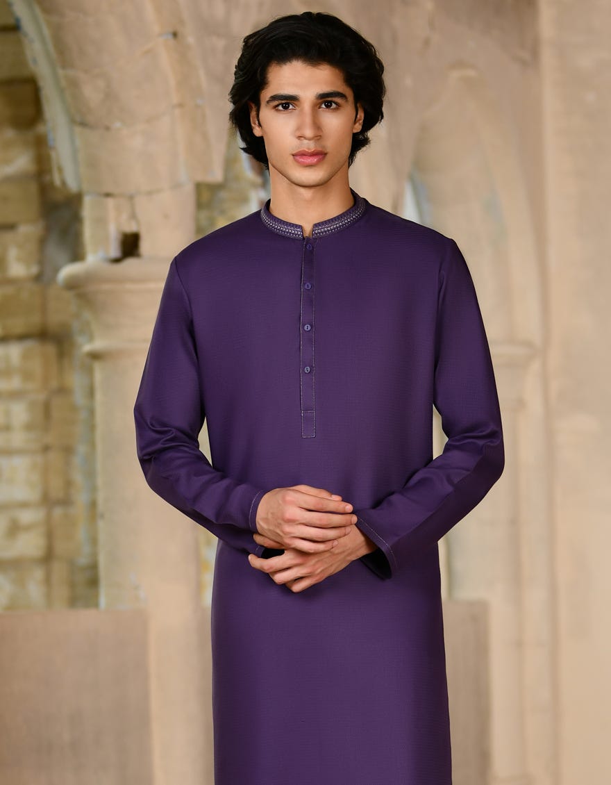 Purple Blended Men's Kurta | Jjk-A-34732