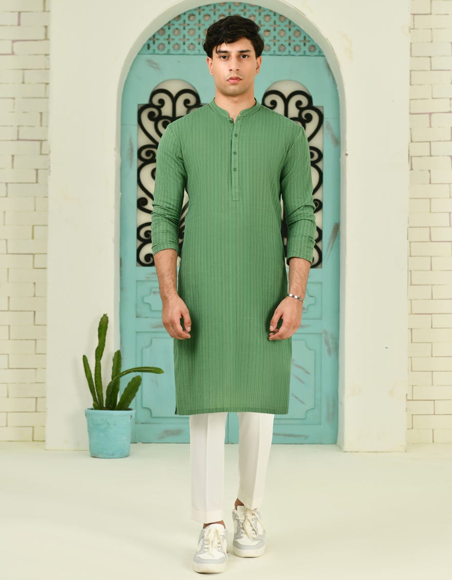 Green Cotton Teen Boy's Kurta | Jtk-A-34736