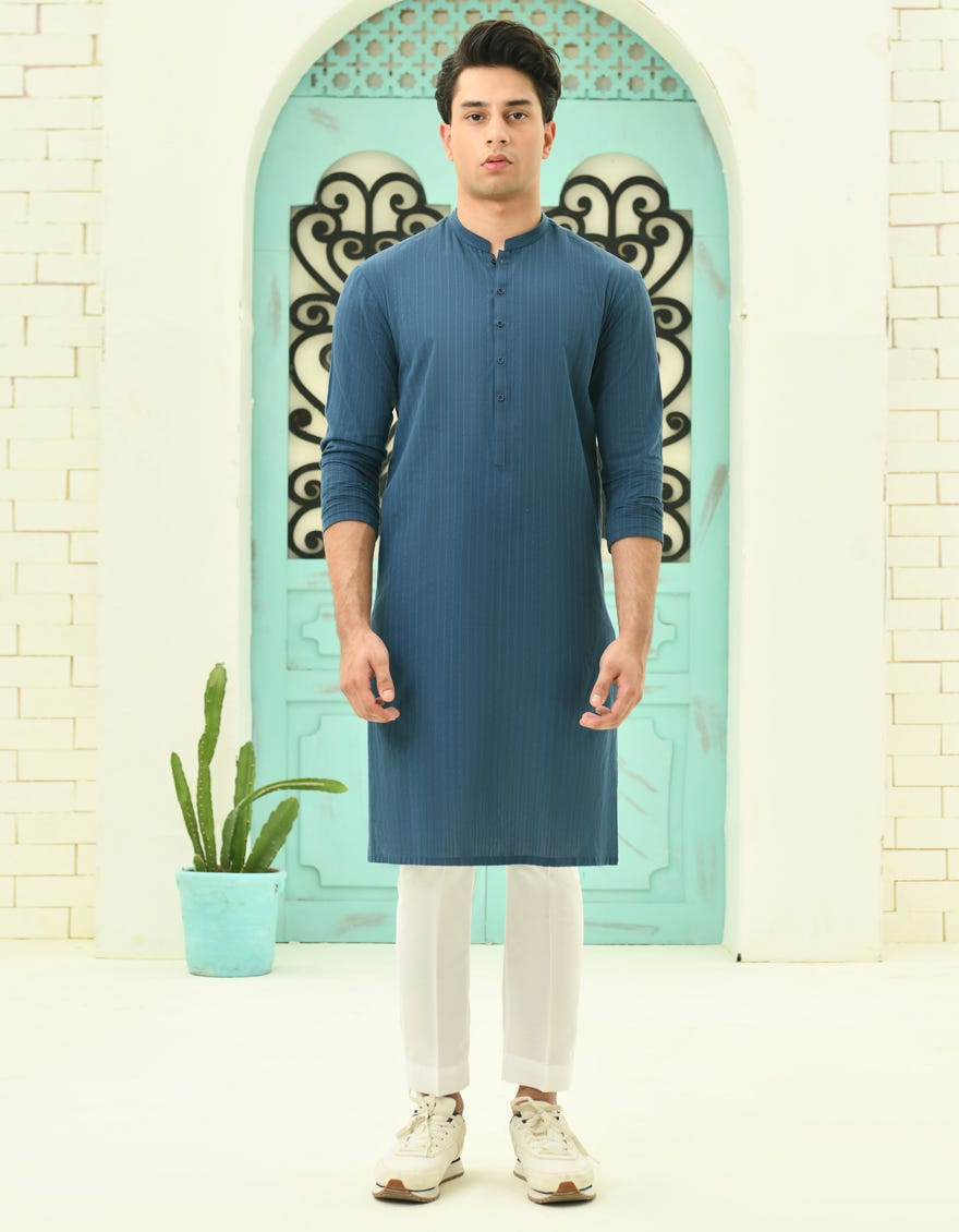 Blue Cotton Teen Boy's Kurta | Jtk-A-34737