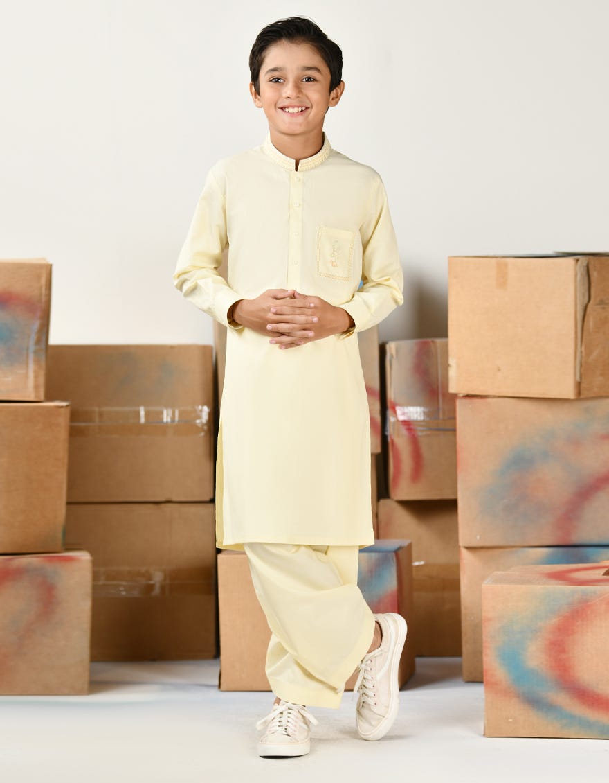 Cream Blended Kid's Kameez Shalwar | Jcks-A-34741