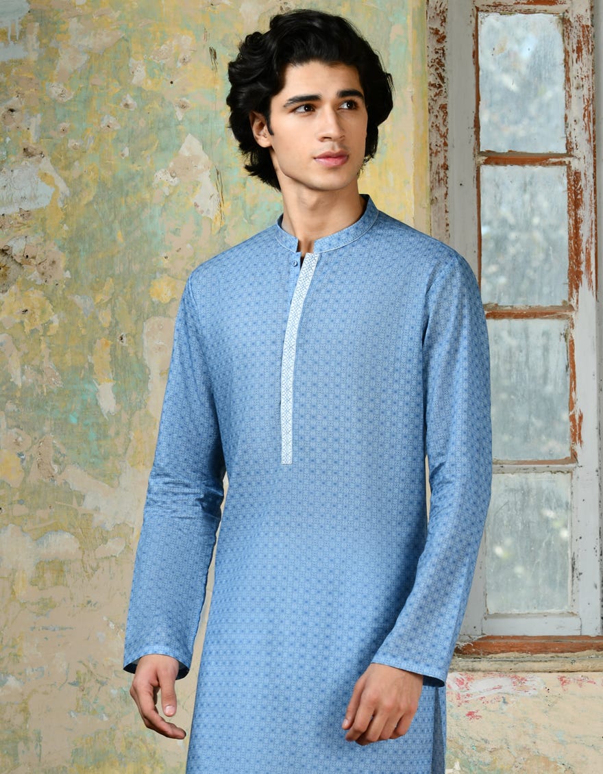 Blue Cvc Men's Kurta | Jjk-S-34747
