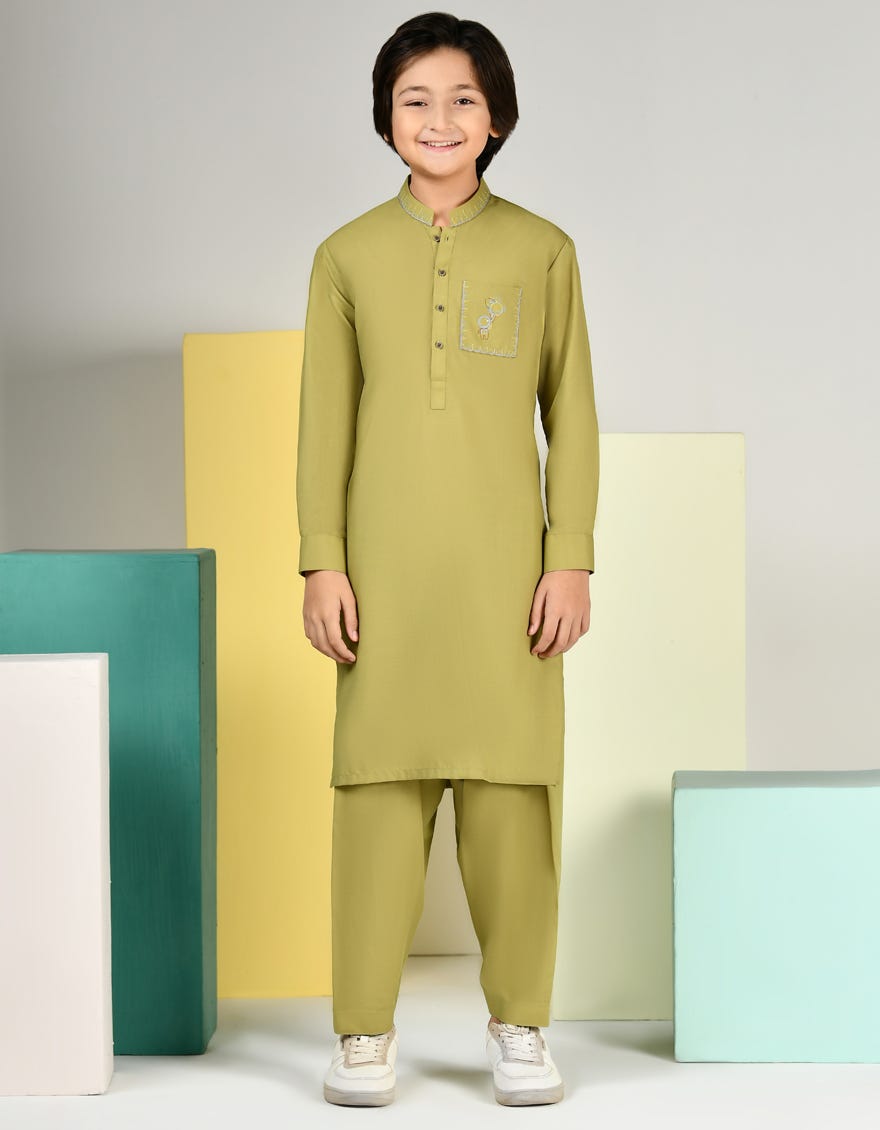 MEHNDI GREEN BLENDED KAMEEZ SHALWAR | JCKS-A-34750