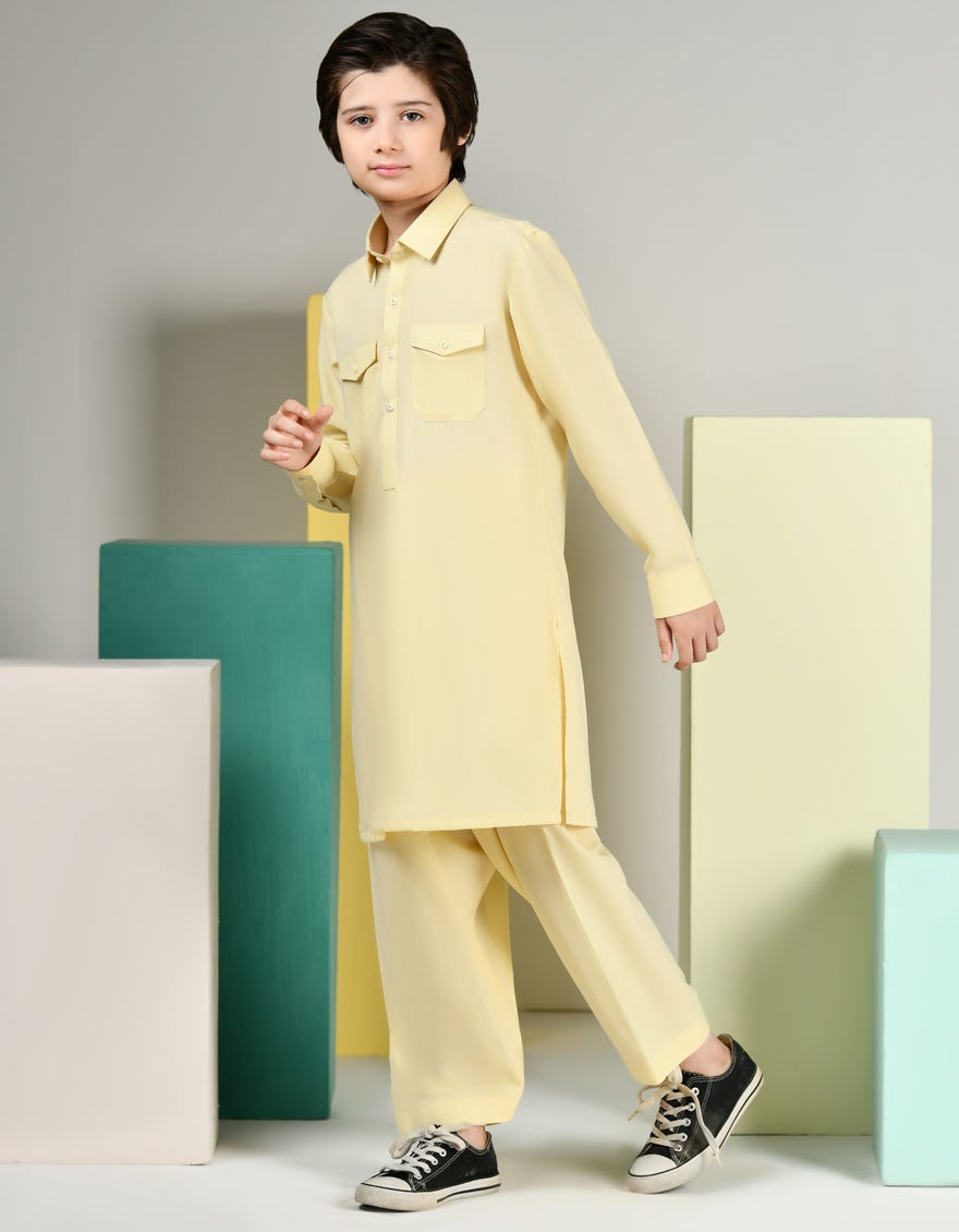 Cream Blended Kid's Kameez Shalwar | Jcks-S-34773