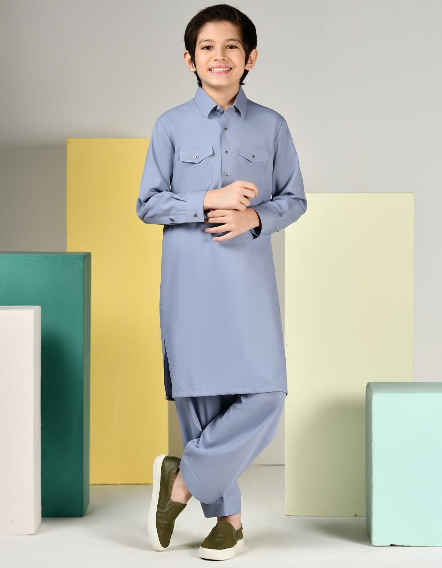 PIGEON BLUE BLENDED KAMEEZ SHALWAR | JCKS-S-34774