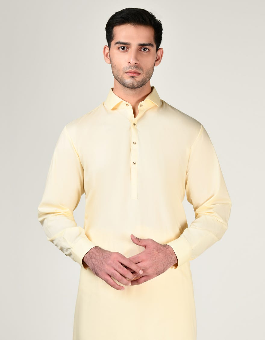 Cream Blended Men's Kameez Shalwar | Jjks-A-34785