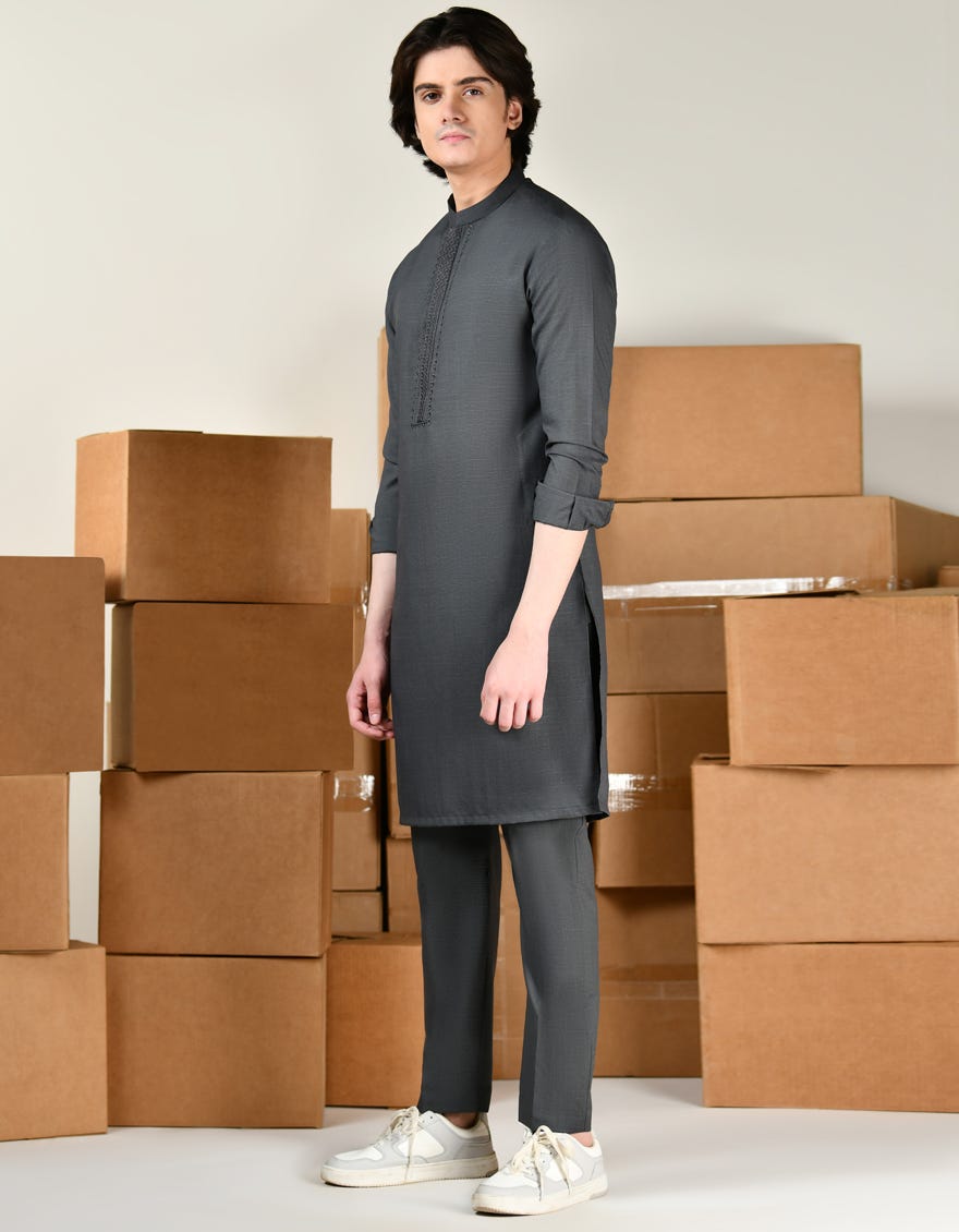 Stone Grey Blended Kurta Pajama | Jtkp-A-34787