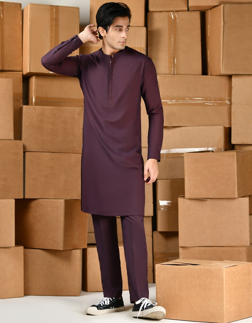 Maroon Blended Kurta Pajama | Jtkp-S-34788