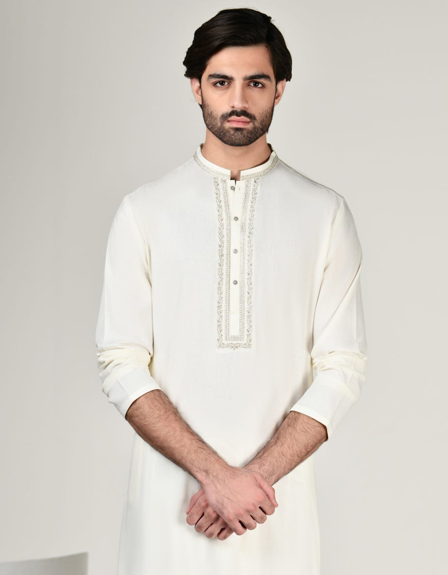 Off White Blended Men's Kameez Shalwar | Jjks-A-34791