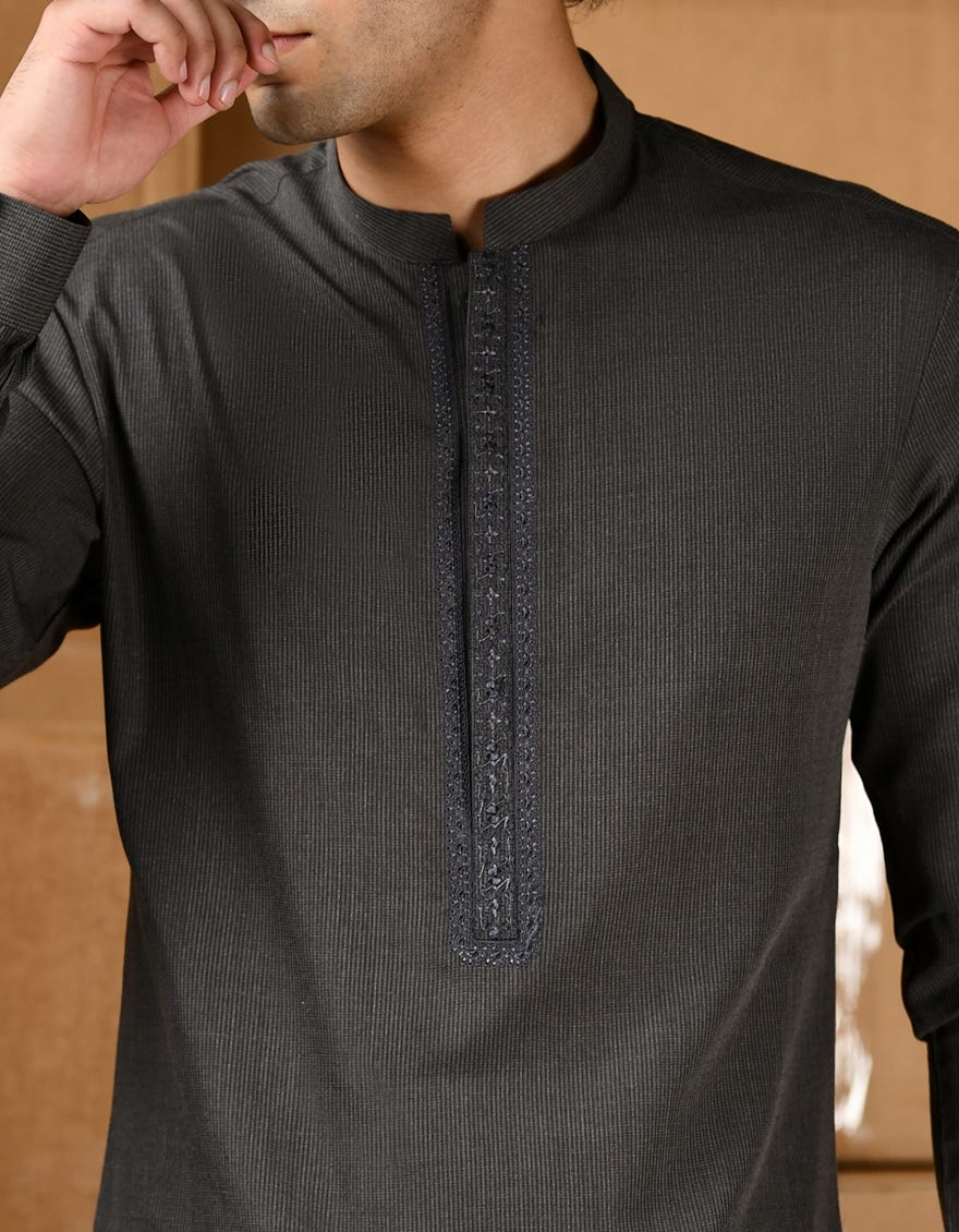 DARK GREY BLENDED KAMEEZ SHALWAR | JTKS-A-34793