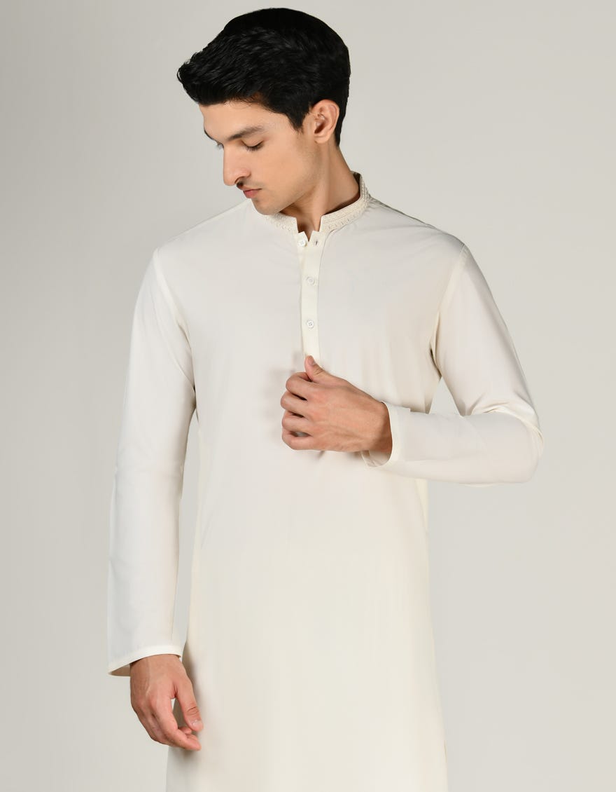 Cream Blended Men's Kameez Shalwar | Jjks-A-34796