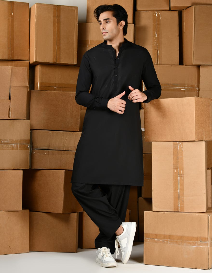 BLACK BLENDED KAMEEZ SHALWAR | JTKS-A-34802