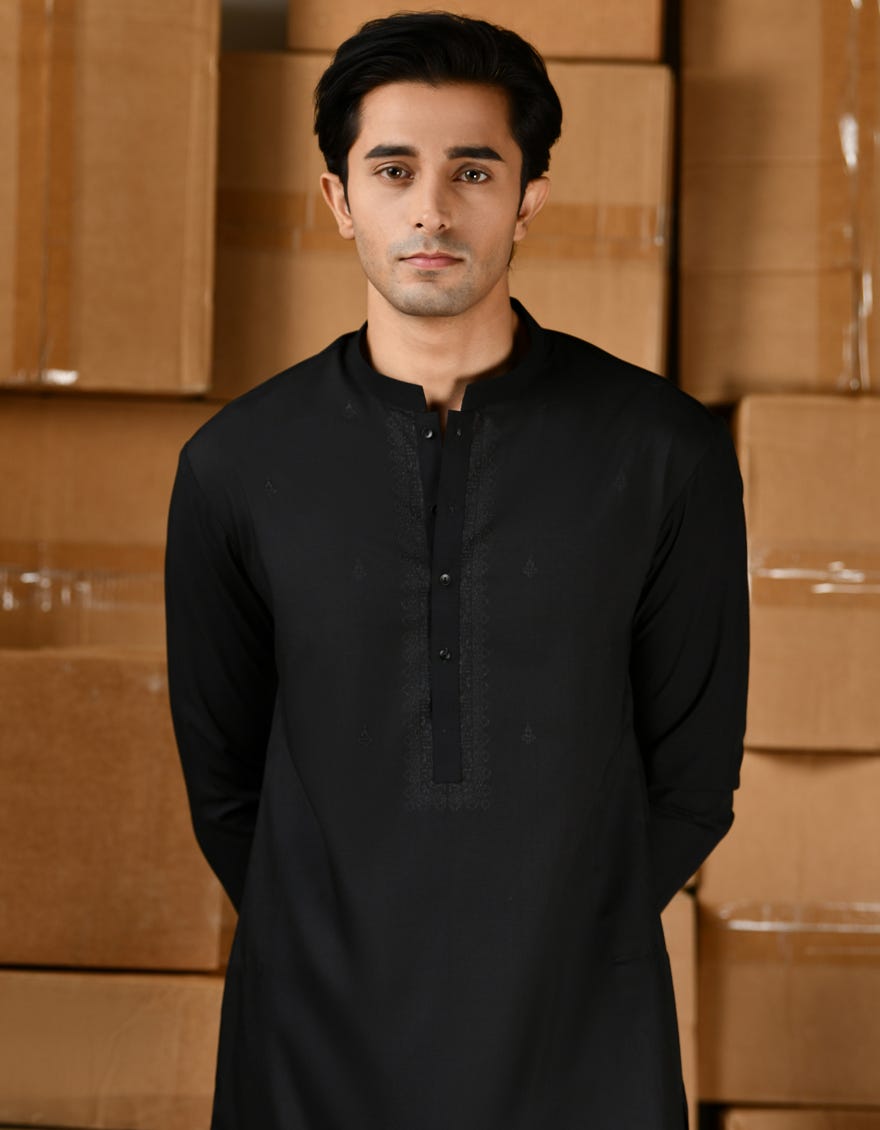 BLACK BLENDED KAMEEZ SHALWAR | JTKS-A-34802