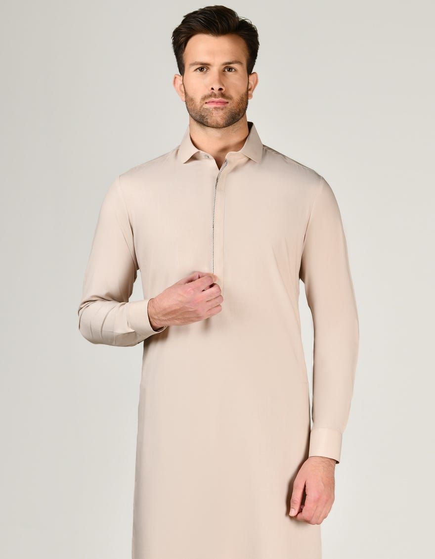 Fawn Blended Men's Kameez Shalwar | Jjks-A-34805